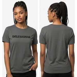 Mudd Edition Grey "DELUSIONAL" Graphic Short Tee Shirt XL 16-18 Y2K Streetwear